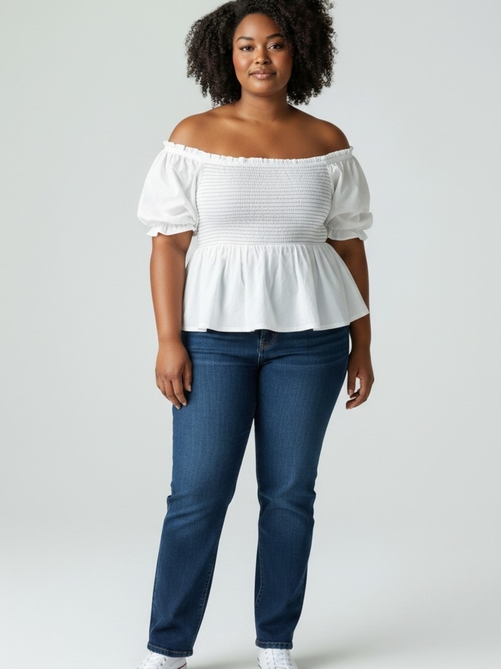 Old Navy Cream Off-Shoulder Smocked Peplum Top